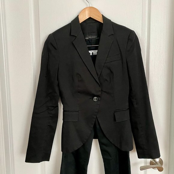 Zara Black Cotton Suit Set - Single Breasted Jacket and Trousers Size Small / 6 - Picture 5 of 13
